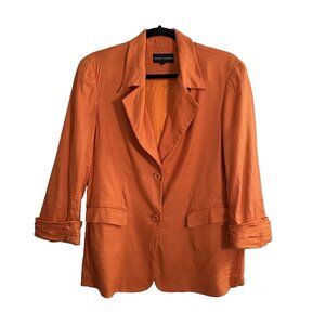 Vtg RANDY KEMPER Women Blazer Sz 10 Orange Collard Linen Blend Cuff Sleeves 31-3